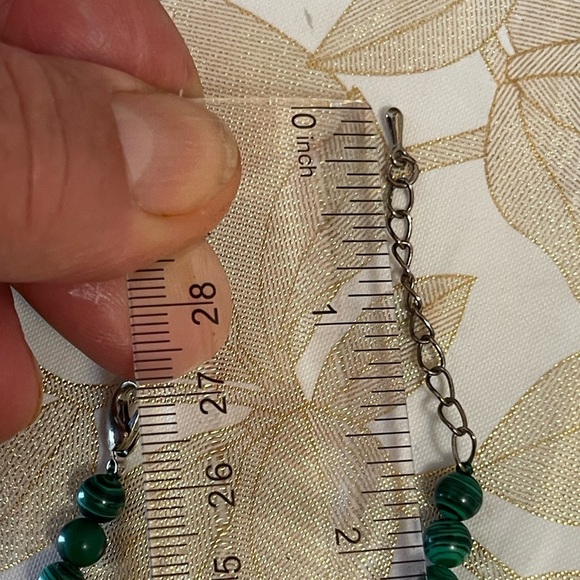 Set Of 2 Green Malachite Gemstone Necklace 17” Earrings 1”  14k gold over silver - Picture 5 of 8